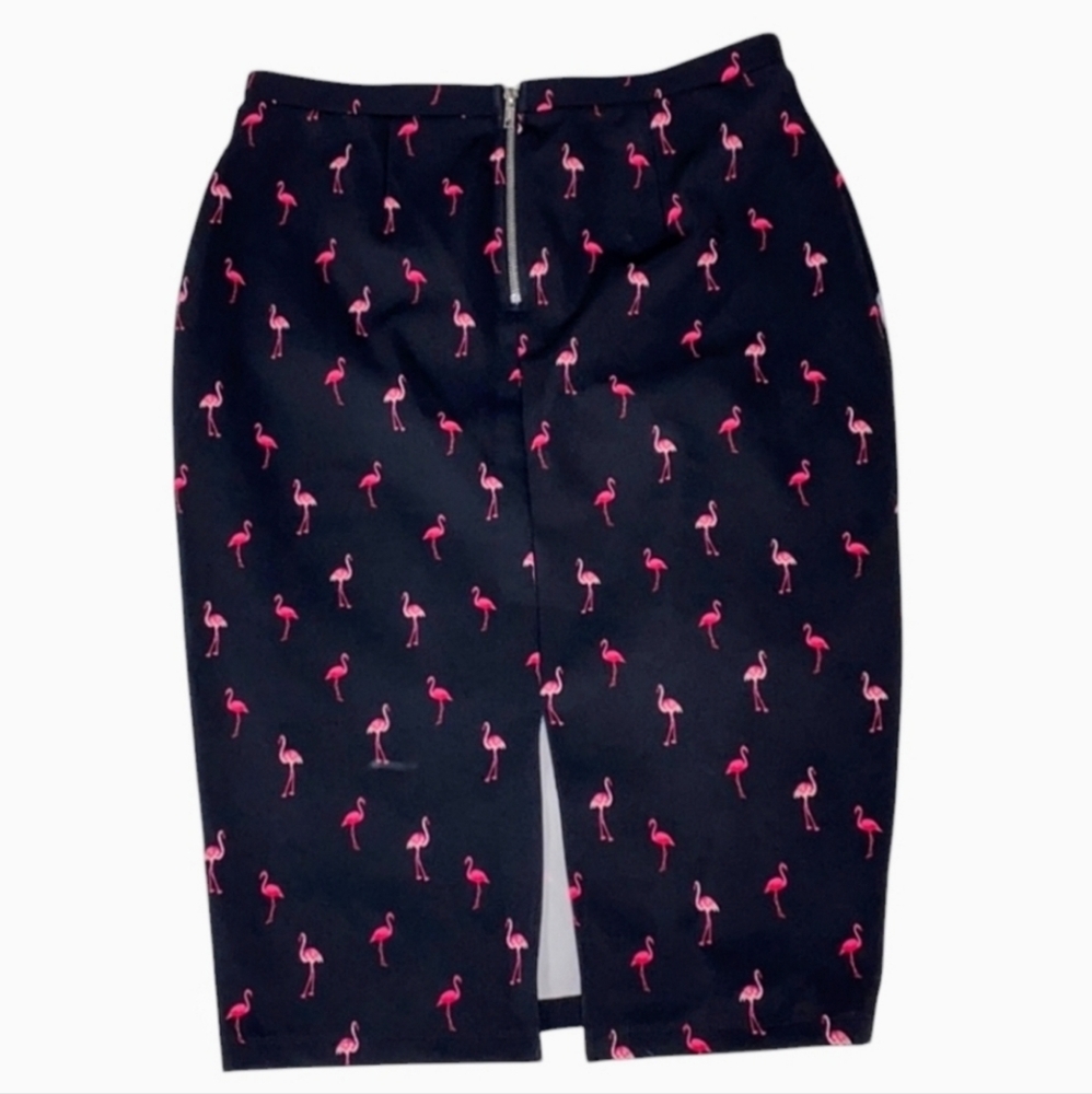I Heart Ronson Pink Flamingo Pencil Midi Skirt. Back Slit, Back Zip. Has Stretch - Picture 3 of 7